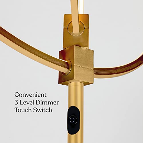Brightech Eclipse Modern LED Torchiere Floor Lamp - Very High Brightness, Indoor Lamp - Living Room Standing Light - Alternative to Halogen - Built in Touch Dimmer - Gold/Brass