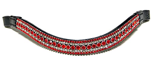 Equipride Beautiful Sparkly Crystal Curve Shape Browband RED/CLEAR (Brown Leather, Full (16"))