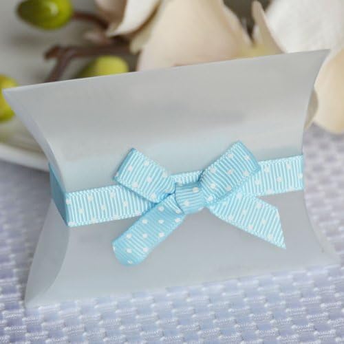 Self Adhesive Grosgrain Bow and Ribbon - Light Blue w/ White Polka Dots (20 Count)