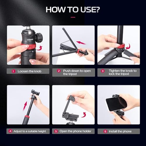 ULANZI MT-44 Mobile Phone Camera Tripod 147 cm 2-in-1 Selfie Stick Remote Control, 360° Ball Head, Cold Shoe Mobile Phone Holder, 1/4 Inch Thread Compact Travel Tripod Tripod for DSLR Cameras Canon Samsung iPhone