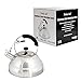Whistling Stove Top Kettle Teapot with Layered Capsule Bottom, Silicone Handle, Stainless Steel Silver Mirror Finish Tea Pot, 2.75 Quart by Foodie Aid