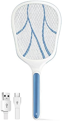 ShinMor Electric Flies Killer Rechargeable USB Handheld Sensor Switch Mosquito Zapper With LED Light Unique 3-Layer Safety Mesh That's Safe to Touch (Blue)