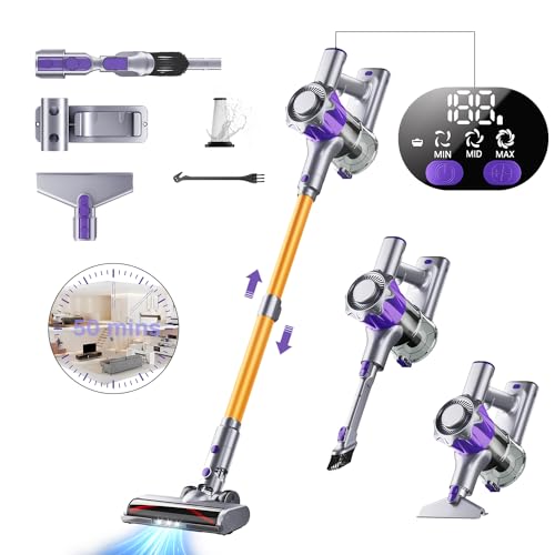 Cordless Vacuum Cleaner, 400W 38Kpa Powerful Stick Vacuum Cleaner, Up to 50Mins Rechargeable Battery, Vacuum Cleaners for Home Anti-Tangled Lightweight Handheld for Hardwood Floor, Carpets, Pet Hair