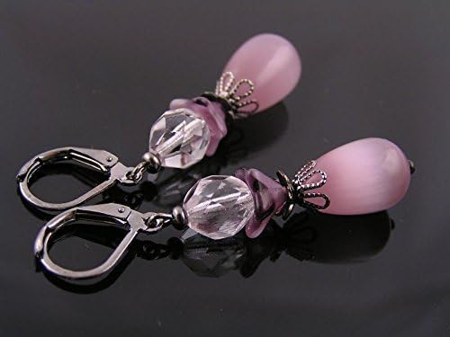 Mauve Cats Eye Glass Earrings