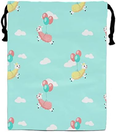 Cute Alpaca With Balloons Pattern Drawstring Cosmetics Cases Storages Holders Wash Bags Pouches 15.75 x 11.8"
