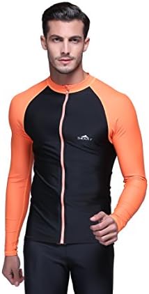 UV Sun Protection Men's Adult Long Sleeve Rash Guard (Orange, XXL)
