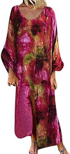 Staresen Vintage Women Bohemian Long Dress Long Sleeves O-Neck Tie-Dyed Dress Casual Loose Plus Size Maxi Dress Party Dress