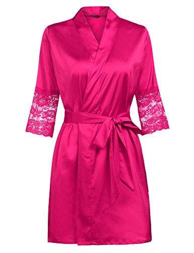 Maxmoda women s solid-colored short robe loungewear wit…