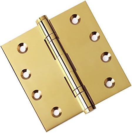 Sight Lights Door Hinges, 4" x 4", Extruded Solid Brass, Ball Bearing, Polished Brass (US3), Stainless Steel Pin, Included 3 types of tips /finials (Standard Button, Ball, and Urn) - Set of 4 Hinges.