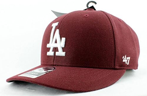Los Angeles Dodgers Hat MLB Authentic '47 (Forty Seven) Brand Bullpen MVP Slightly Structured Velcroback Baseball Cap Adult Men &amp; Women 85% Acrylic 15% Wool (One Size Fits All, Burgundy)
