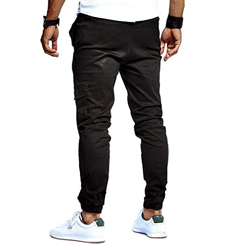 Fashion Casual Pants Mens Slim Pure Color Bandage Sweatpants Drawstring Pants Black