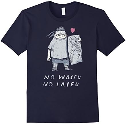 Mens no waifu no laifu weeaboo T-shirt / waifu pillow otaku shirt Medium Navy