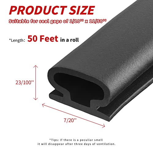 50 Feet DShape Rubber Weather Stripping Door Seal Strip, Fingwerk Self