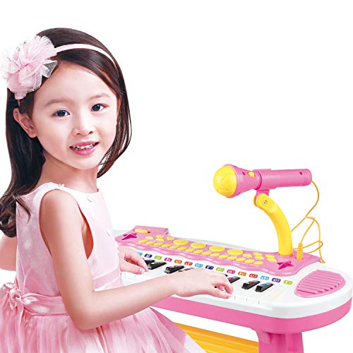 BAOLI 31 Keys Pink Children Musical Toys Electronic Organ Keyboard Piano with Karaoke Recording