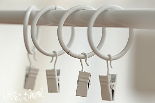 Aiskaer 32 Pieces White Metal Curtain Clip Rings 1.2 Inch Interior Diameter