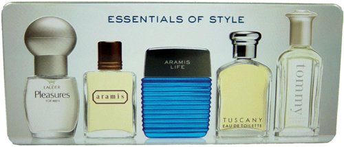 Essentials of Style Mini Fragrance Gift Set - Contains Tommy Cologne 7ml, Tuscany Per Uomo EDT 7ml, Aramis Life EDT 7ml, Aramis EDT 5ml, Pleasures Men Cologne 6ml