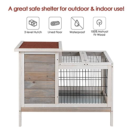 Scurrty Wooden Rabbit Hutch for Outdoor Indoor with 2 Story Bunny Cage