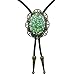 SELOVO Mens Bolo Tie Genuine Leather Green Big Stone Copper Tone