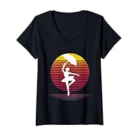 Womens Ballerina & Umbrella Retro Vintage Ballet Life Gift V-Neck T-Shirt