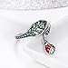 WOSTU 925 Sterling Silver Dazzling Green Cubic Zircon Leaf Wrap Bands Rings Lovely Ladybug Enamel Rings