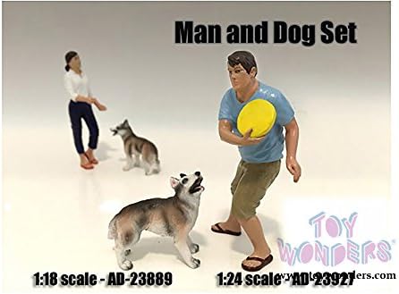 23889 American Diorama Figurine we44zx6h7i - Man and Dog Set of 2 (1/18 Scale, Blue tt399y60 with Beige) 23889 diecast car Model 23889 American Diorama Figurine - 1:18 Scale M