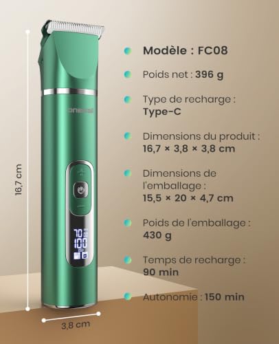 oneisall 4 in 1 Professional Dog Clipper, Silent Dog Clipper <49db, Cordless Dog Paws Clipper Paws Body Eyes Ears Face (Silver) (Green)