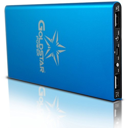 ** CYBER MONDAY 70% Off SALE ** High Capacity Dual USB Portable Charger 10000mAh Power Bank by GOLDSTAR POWER w/ (5 FREE Adapters) for iPhone 6 & 6s Plus, 5, 4, iPad, Samsung Galaxy S6, S5, S4. (Blue)