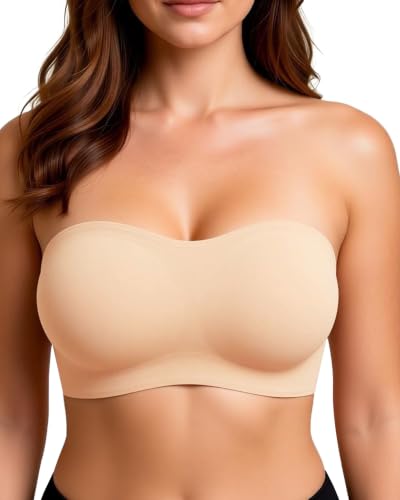 As Fairy Womens Strapless Bandeau Bra Wireless Seamless Bra Beige 38C at Amazon