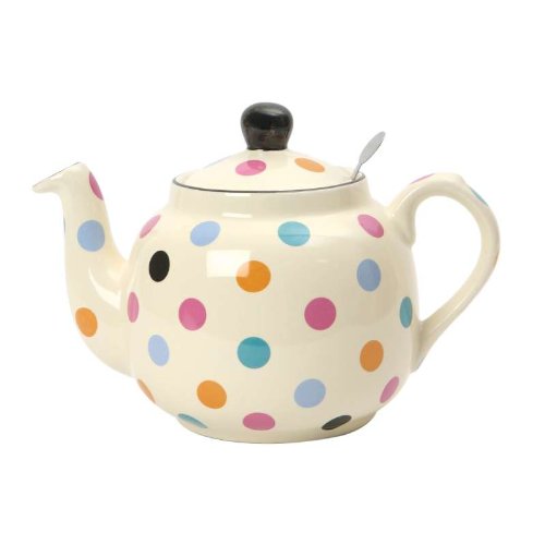 Globe London Pottery 6 Cup Multi-Colored Spots on Ivory Filter Teapot 17278416