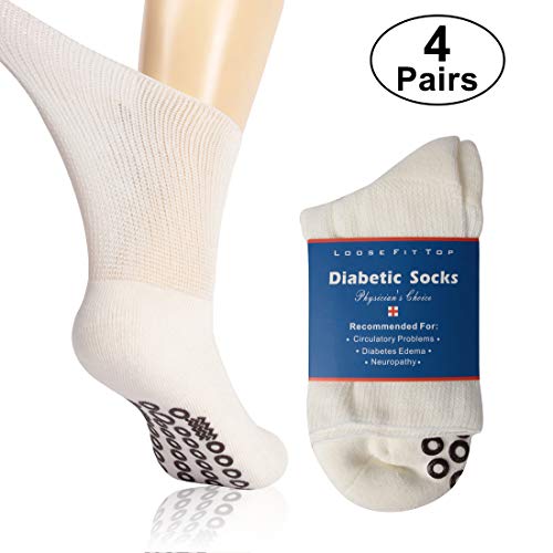 Socks Daze Anti Skid Diabetic Slipper Socks Hospital Socks with Grips for Pregnance Women 4 Pairs, Medium