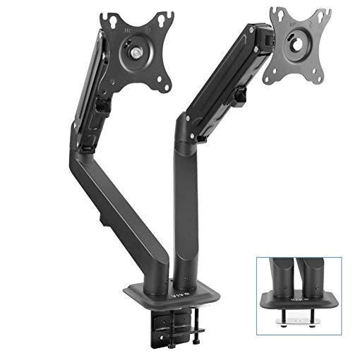 VIVO Black Articulating Dual Pneumatic Spring Arm Clamp-on Desk Mount Stand | Fits 2 Monitor Screens 17 to 27 inches with Max VESA 100×100 (STAND-V102O)