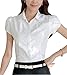 DPO Lady's Cotton Formal Pleated Short Sleeve Blouse white stripe 16
