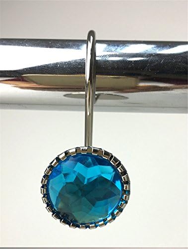BUYBUYMALL 12 PCS Round Acrylic Crystal Diamond Shower Curtain Hooks (blue)