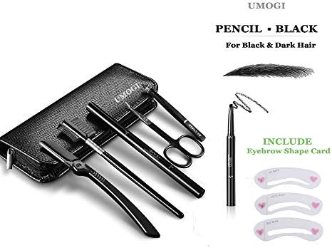 6 in 1 Eyebrow Kits with Razor Pencil Stencil Scissors Tweezers Brush, Eyebrow Grooming Trimmer Set - Beauty Makeup Tools Gift for Women and Men with Portable Travel Case (Black Pencil) UMOGI