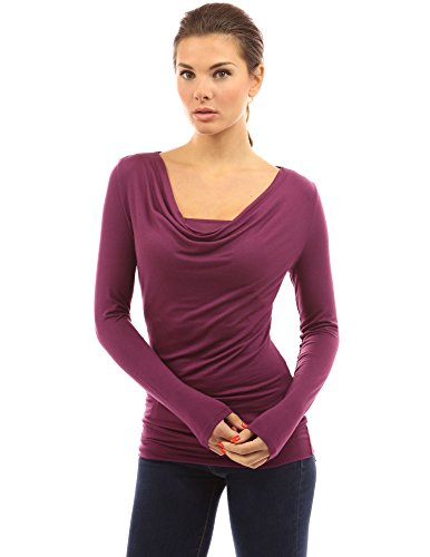 PattyBoutik Women Cowl Neck Backless Buckle Twinset Top (Dark Magenta S)