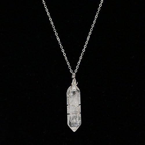 Clear Crystal Pointed Necklace, Silver Wire Wrapped Hexagonal Natural Clear Quartz Pointed Pendant Necklace, Healing Gemstone Necklace