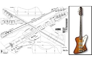Luthiers Supplies Thunderbird 4-string Bass Guitar Plan - Full Scale, A0 Size (841mm x 1189mm), Black & White