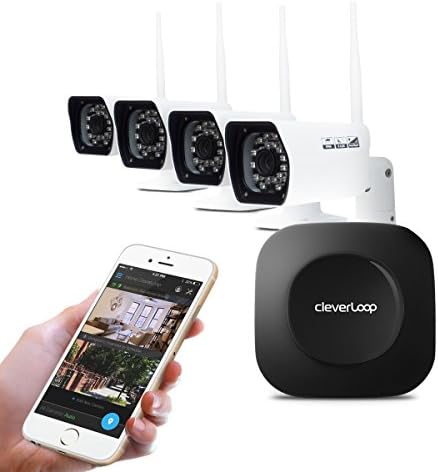 Cleverloop Wi-Fi Enabled Premium Protective Security System – 4 Outdoor Wi-fi Cameras – Cloud and Video Recording Backup Included No Monthly Fees