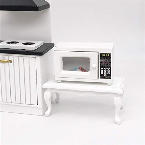 Kasien Dollhouse Accessory Mini Microwave Oven, 1:12 Dollhouse Miniature Furniture Room Wooden Furniture Microwave Oven White