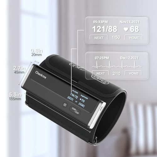 CheckMe BP2 Connect Arm Blood Pressure Monitor with ECG, 3 Consecutive Measurements, AI Analysis Report, Bluetooth and WiFi, Pulse Meter, Unlimited Data Management in APP