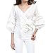 AOMEI Women Spring Summer Blouses with Puff Sleeve Sashes Shirts Tops