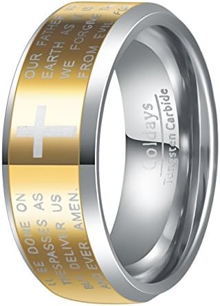 GOLDAYS 8mm Tungsten Rings for Women Men with The Lord's Prayer High Polished Wedding Band Rings(13.5)