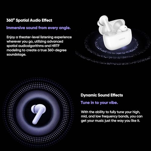 realme Buds T310 Auriculares Inalámbricos con 46dB ANC Cancelación de Ruido, 360° Audio Espacial Auriculares Bluetooth 40H de Batería, TWS In-Ear con 12,4 mm Hi-Res Audio Controlador, IP55, Negro