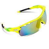 RIVBOS Polarized Sports Sunglasses Sun Glasses with 5 Interchangeable Lenses Fluorescent Color (Green)