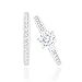 ORROUS & CO 18k White Gold Plated Cubic Zirconia Round Solitaire Ring with Round-Cut Side Stones and Round-Cut Wedding Engagement Band Ring Set (1.45 carats)