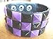 Purple/Black Checkered Studded Black Leather Bracelet