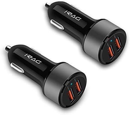 [2-Pack] iRAG 36W Dual USB Fast Charge 3.0 Car Charger for iPhone Xs/XS Max/XR/X/8/8 Plus/7/7 Plus/6S/6S Plus/6 Samsung Note 9/8/S10/S10 Plus/S10E/S9/S8/Plus,Moto Z4/Z3/Z2/X4/Google Pixel 2/3 XL