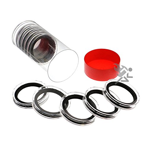 Red Lid Capsule Tube & 10 Air-Tite X Deep 38mm Black Ring Coin Holders for Queen's Beast Coins