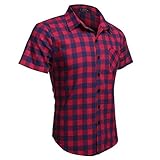 Men Single Pocket Short Sleeve Plaid Shirt Sport