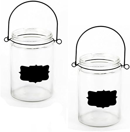 Set of 2 Glass Mason Jar 6.5" Hanging Lantern Candle Holder with Chalkboard Label